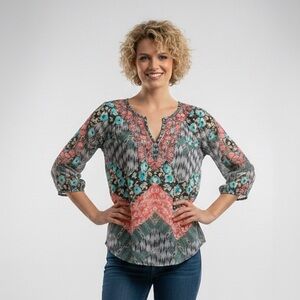 Olive Hill Semi-Sheer Blouse Sz Small